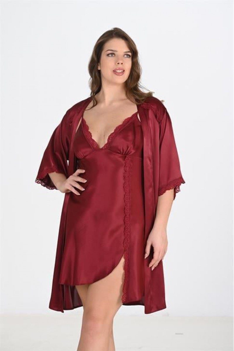 Ahu 2li Bordo Sabahlık Takımı Bigsize 6202