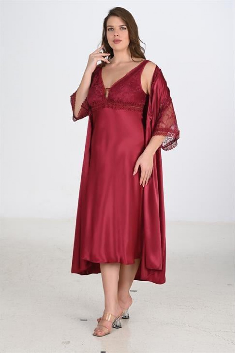 Ahu 2li Bordo Sabahlık Takımı Bigsize 6229