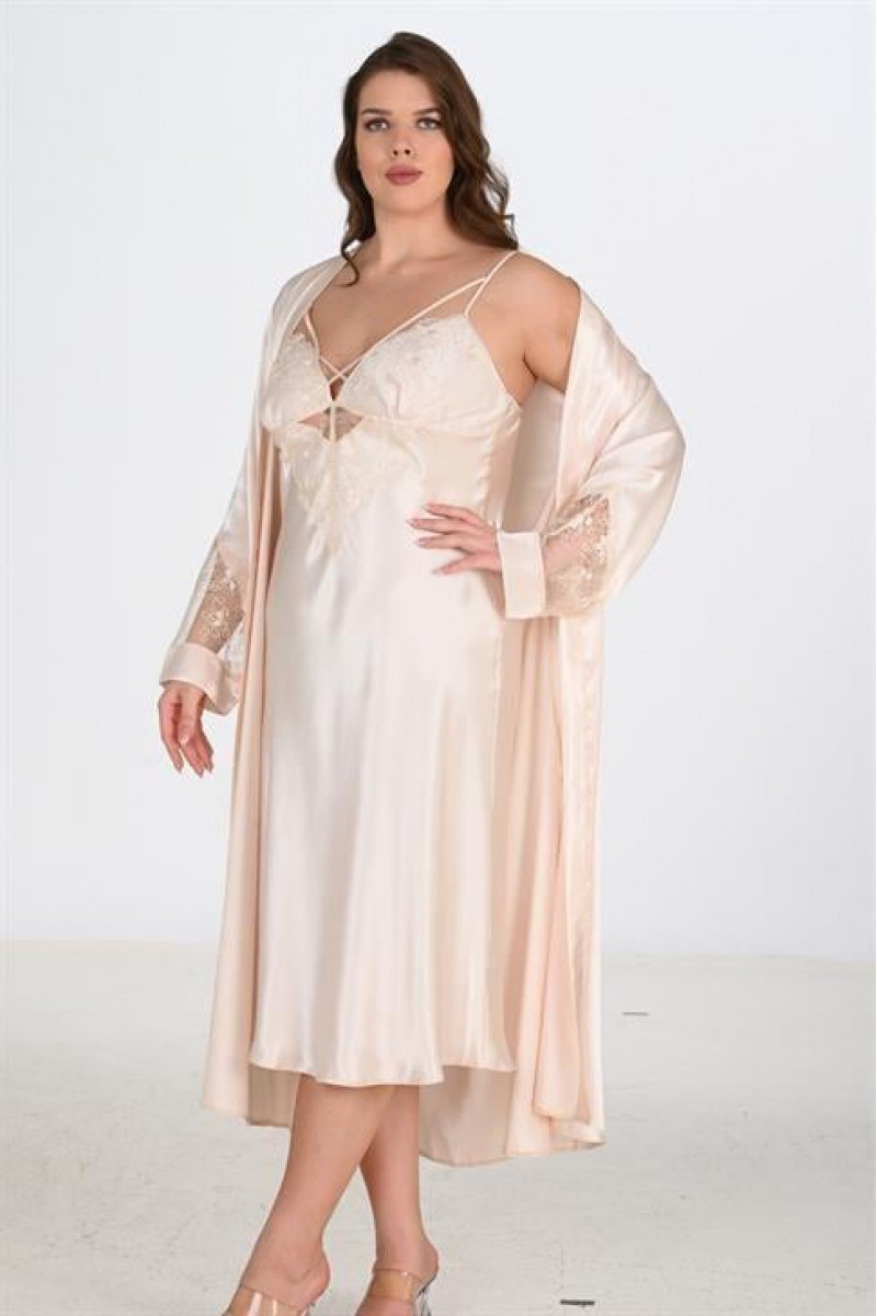 Ahu 2li Fildişi Sabahlık Takımı Bigsize 6222
