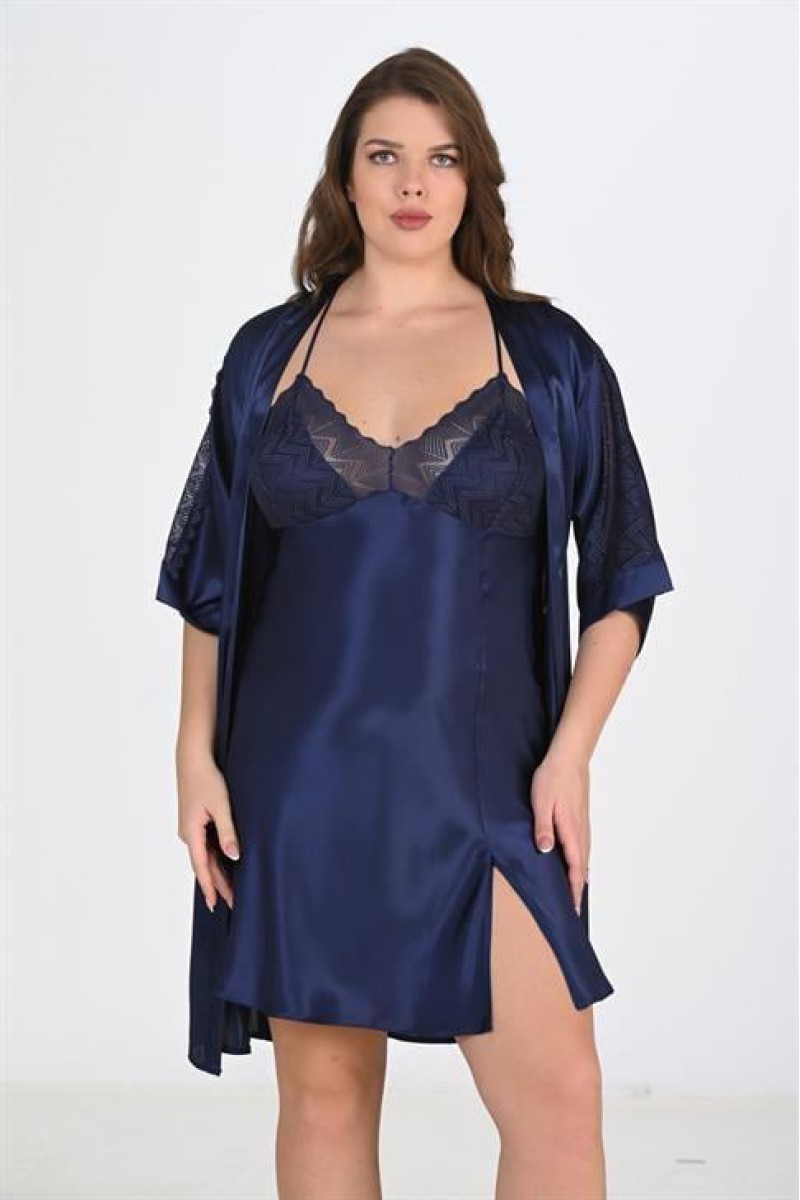 Ahu 2li Lacivert Sabahlık Takımı Bigsize 6215