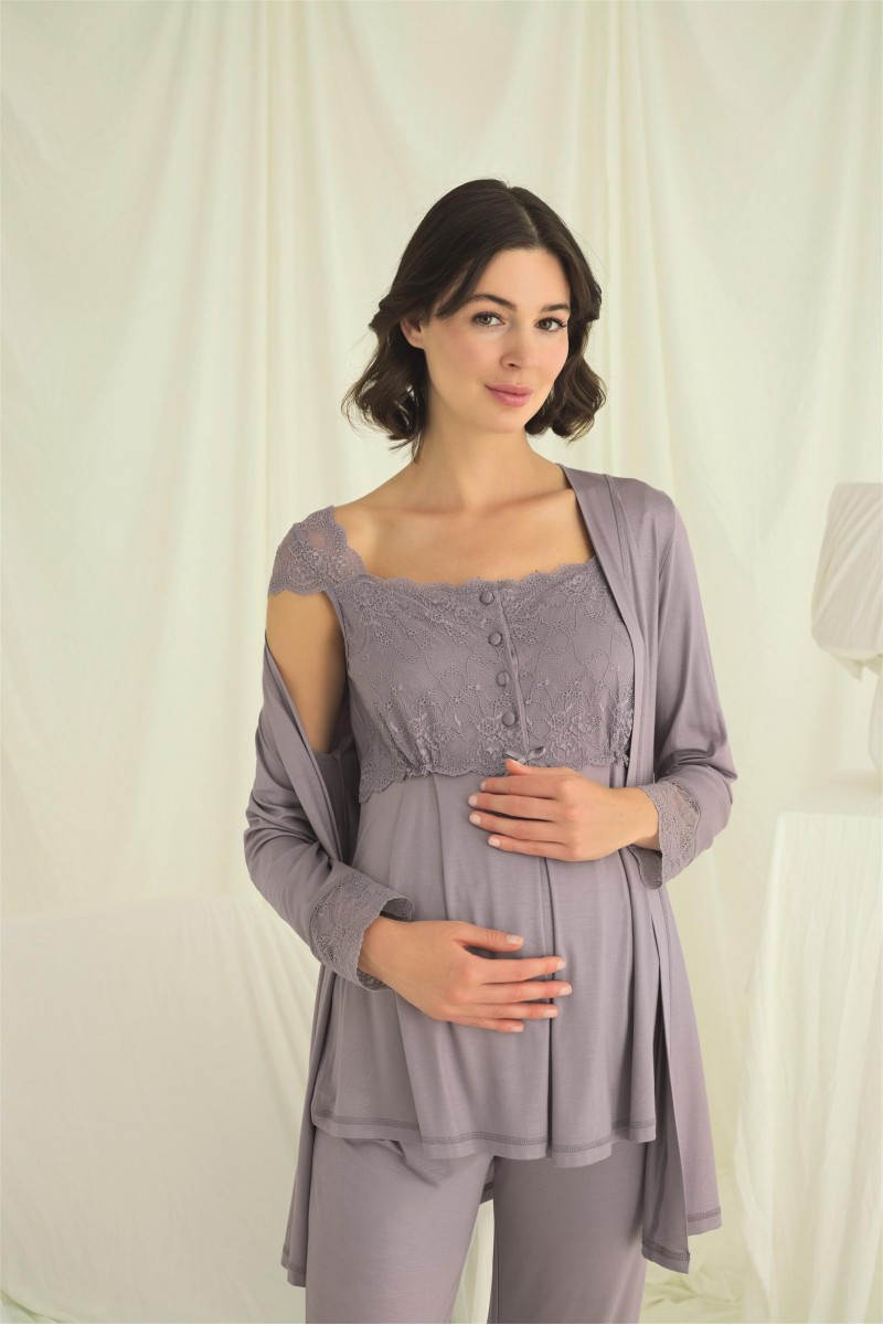 Arias Closet Dantelli Önü Düğmeli Hamile Lohusa 3lü Pijama Takımı Arias Closet Dantelli Önü Düğmeli Hamile Lohusa 3lü Pijama Takımı