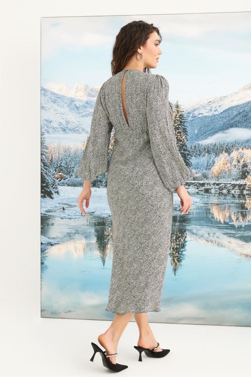 Arias Closet %100 Viskon Desenli Uzun Kollu Saten Elbise Arias Closet %100 Viskon Desenli Uzun Kollu Saten Elbise