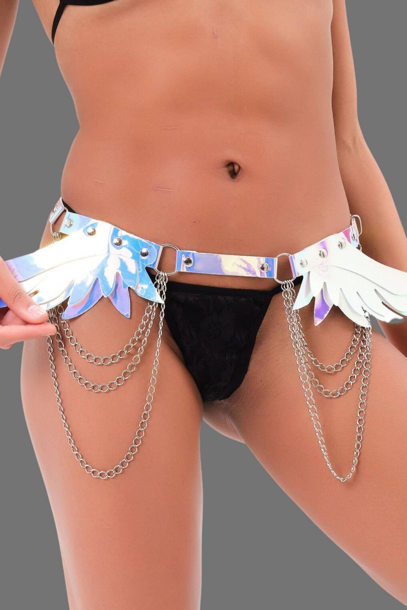 Arias Closet Gümüş Yumuşak Deri Zincirli Fantezi Şık Kelebek Desen Harness
