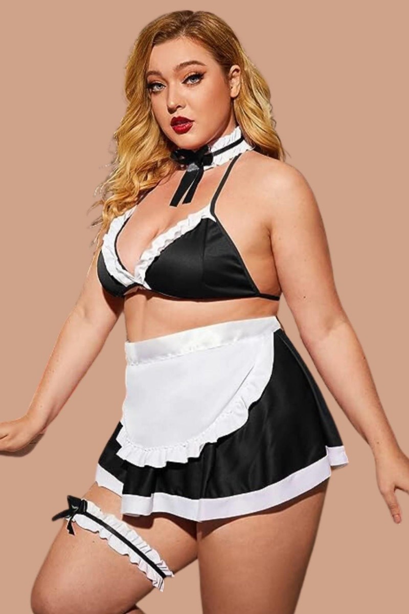 Arias Closet Siyah Büyük Beden Yanları Saten Şık Fantezi Kostüm