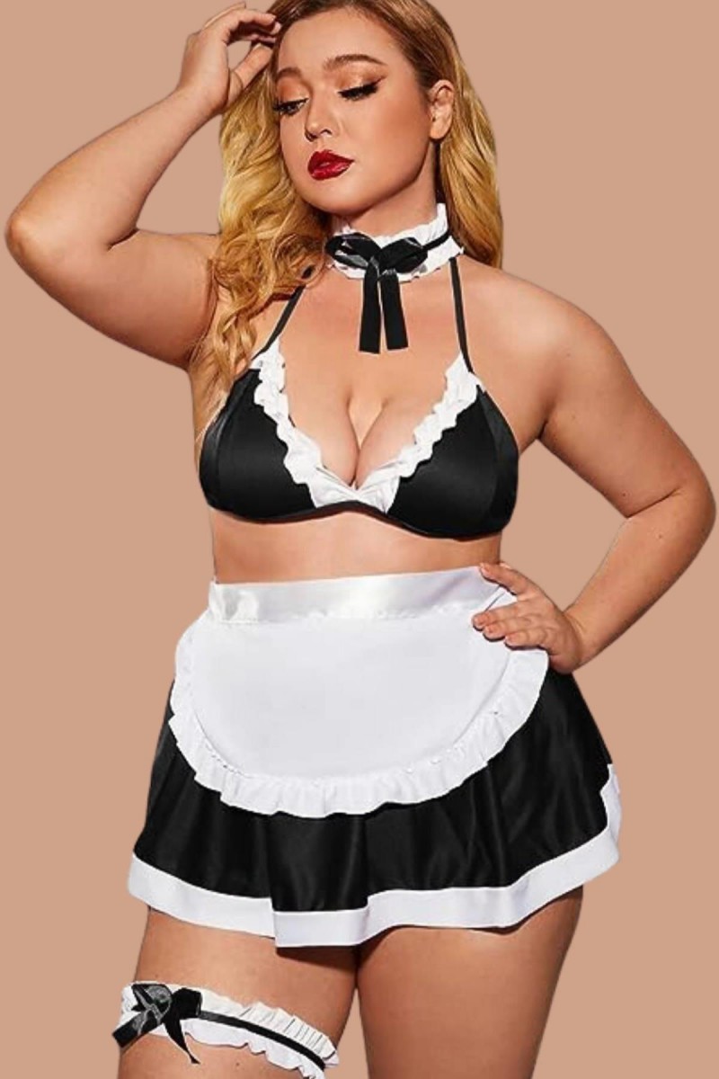 Arias Closet Siyah Büyük Beden Yanları Saten Şık Fantezi Kostüm