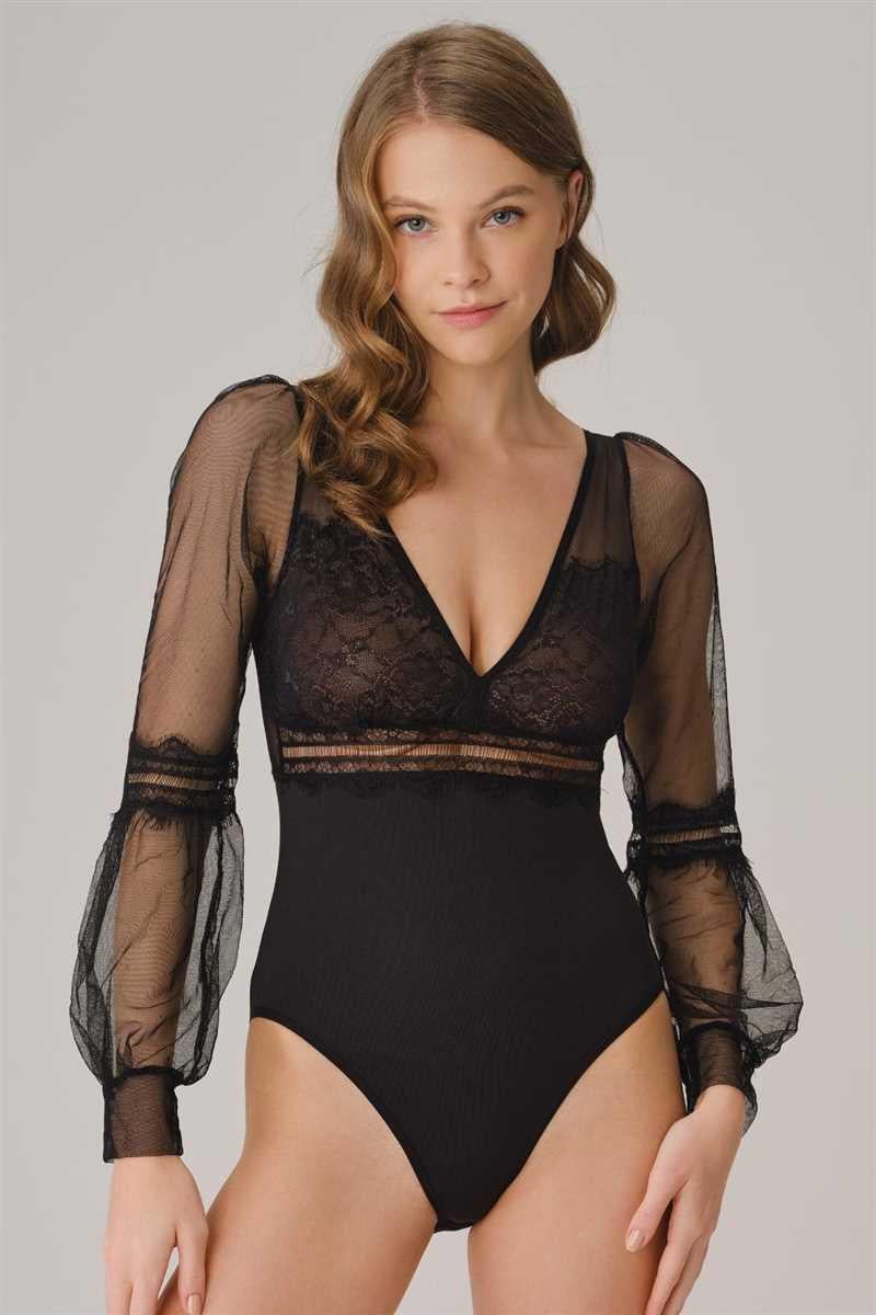 Arias Closet Tüllü Dantelli Uzun Kol Badi Arias Closet Tüllü Dantelli Uzun Kol Badi