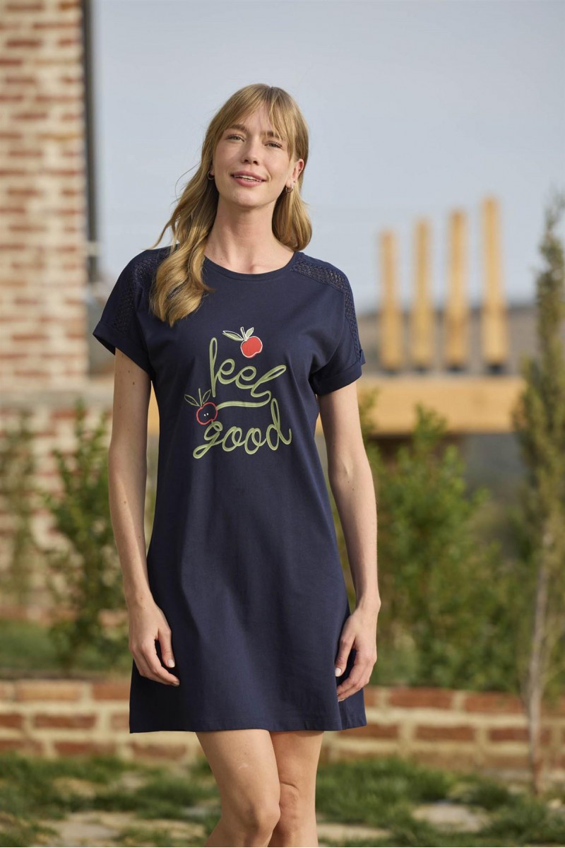 Arias Closet Meyve ve Yaprak Baskılı Dantelli "Feel Good" Gecelik