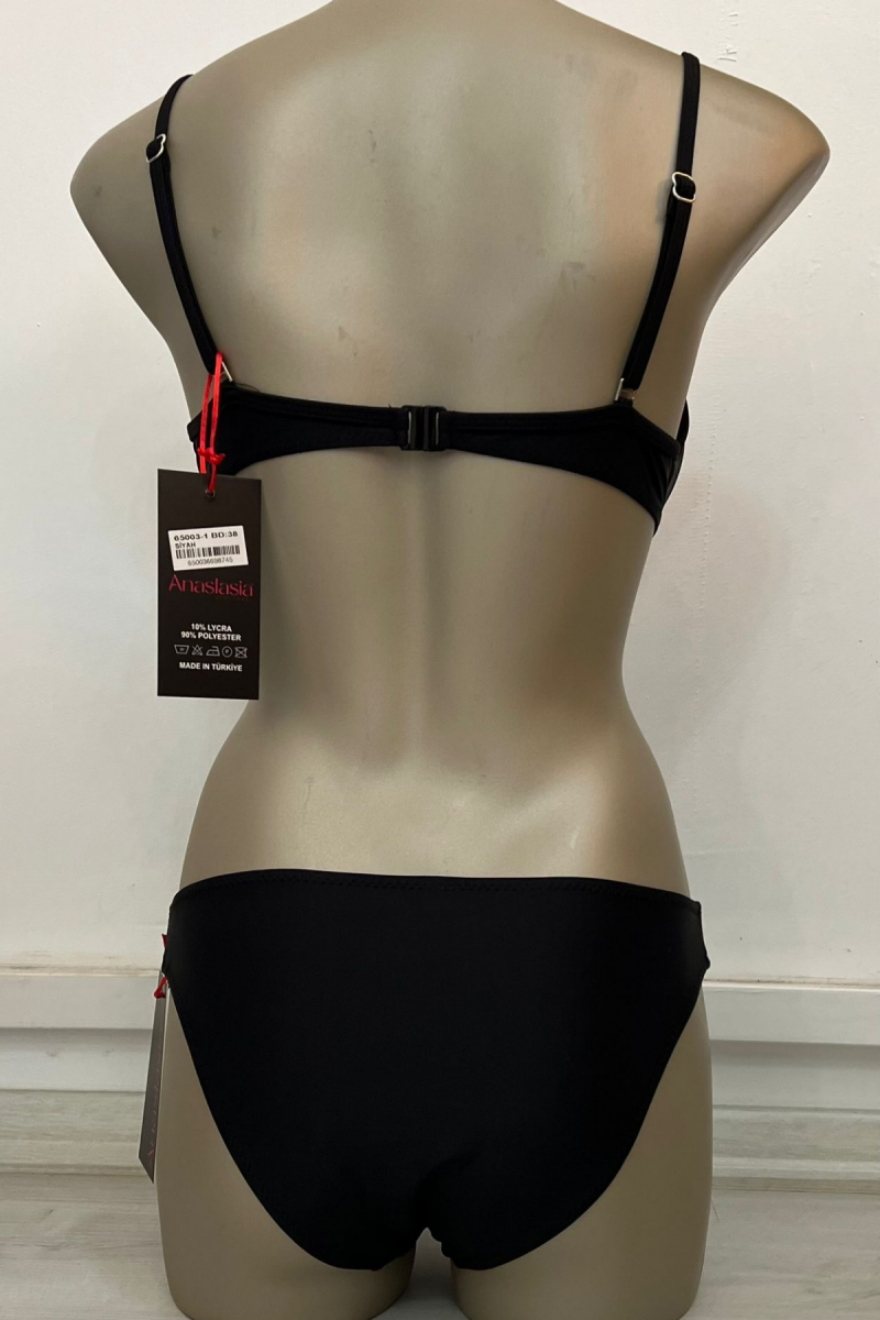 Özel Tasarım Fiyonklu Şık Siyah Bikini Üst