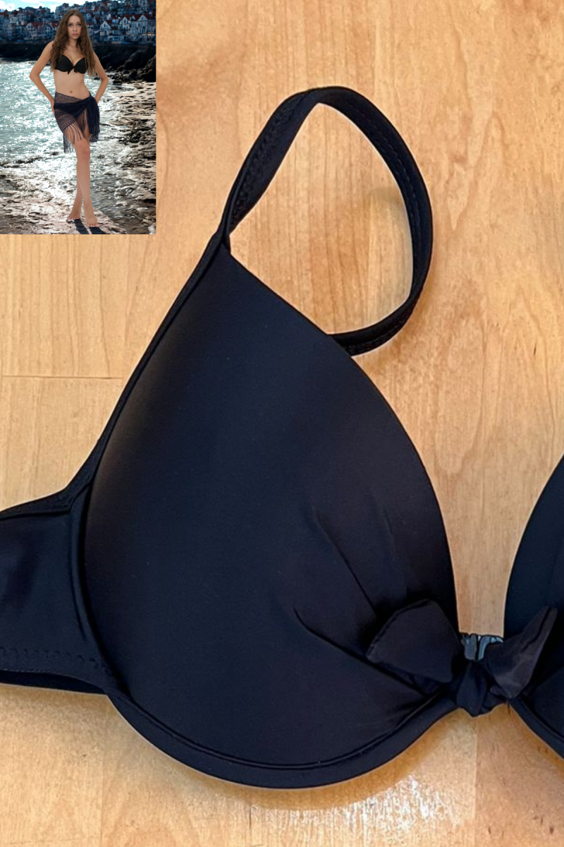 Özel Tasarım Fiyonklu Şık Siyah Bikini Üst