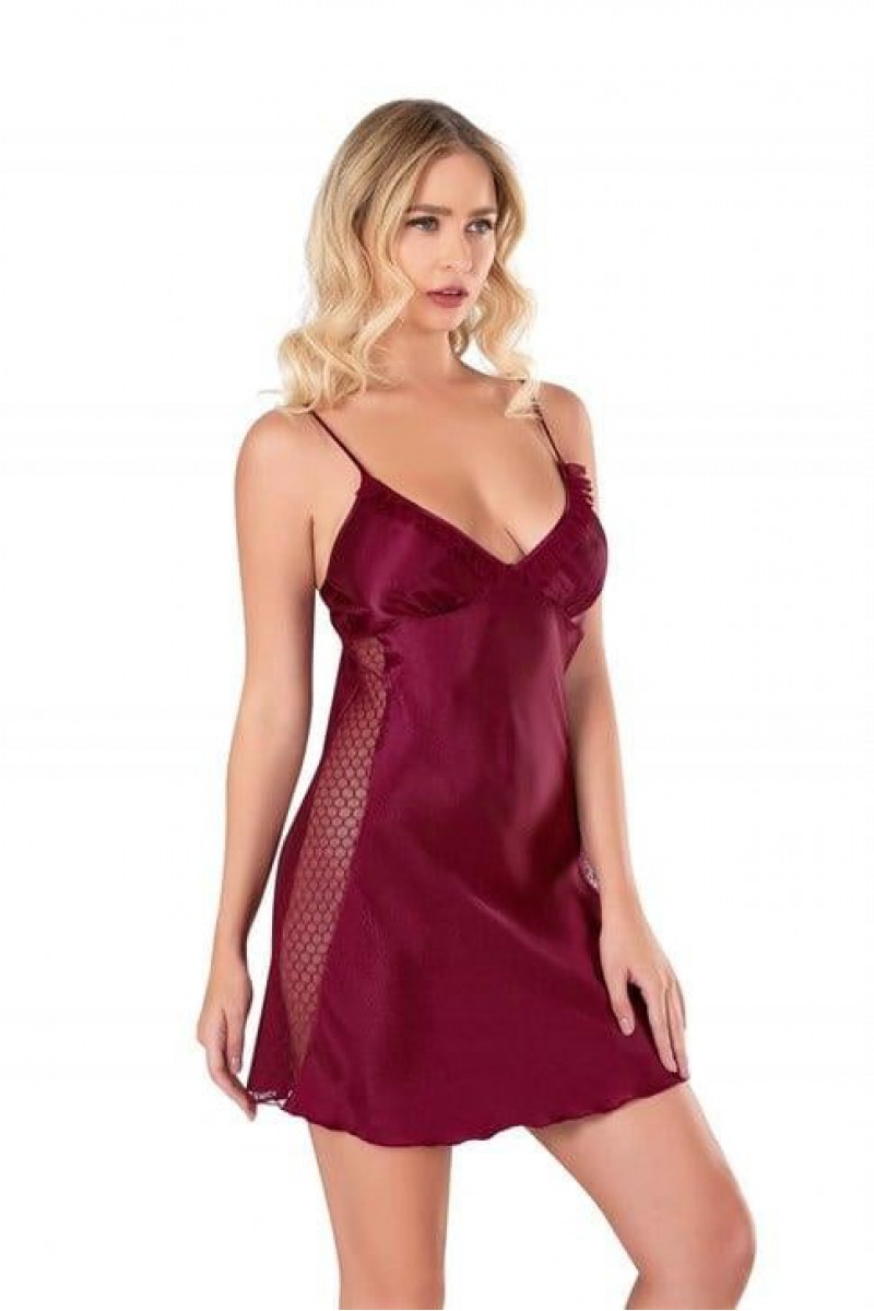 Primoda Bordo Kısa Saten Gecelik 8105 Primoda Bordo Kısa Saten Gecelik 8105