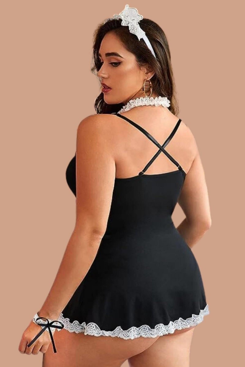 Arias Closet Siyah Göğsü Tül İşlenmiş Şık Hemşire Kostümü