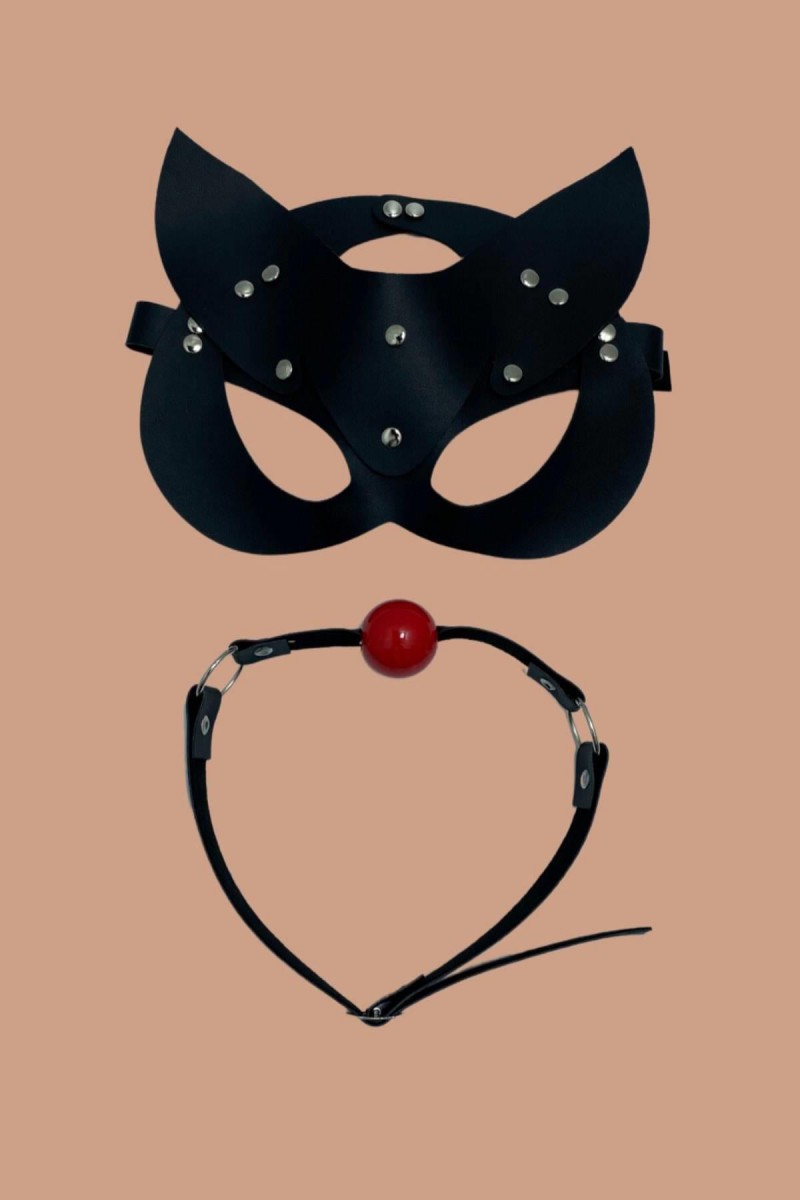 Arias Closet Siyah Deri Maske ve Ağız Topu Herness Aksesuar Arias Closet Siyah Deri Maske ve Ağız Topu Herness Aksesuar