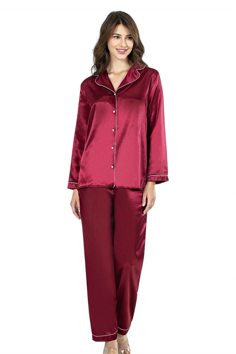 Arias Closet Bordo İkili Saten Gecelik Pijama Takımı 7647 Arias Closet Bordo İkili Saten Gecelik Pijama Takımı 7647
