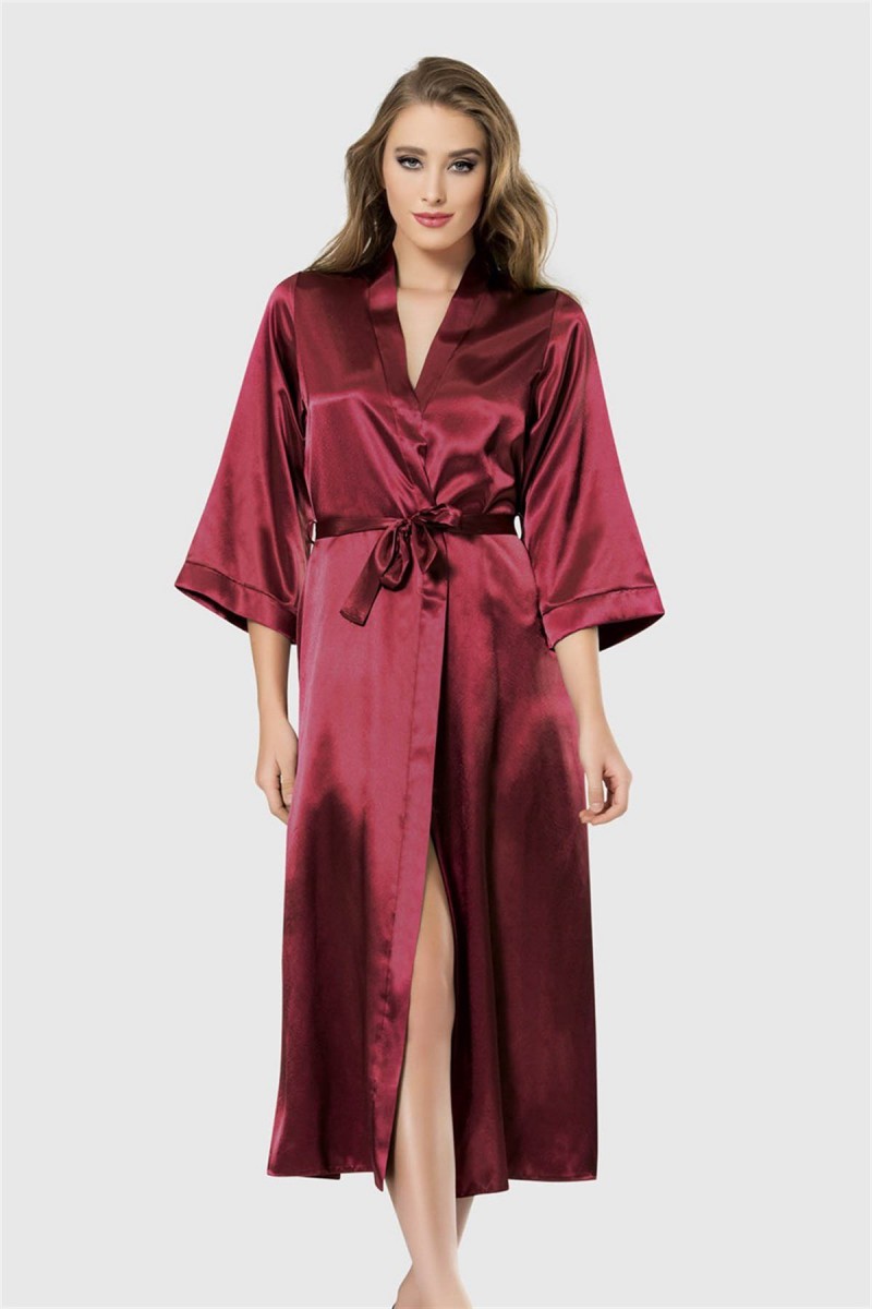Arias Closet Bordo Uzun Saten Sabahlık