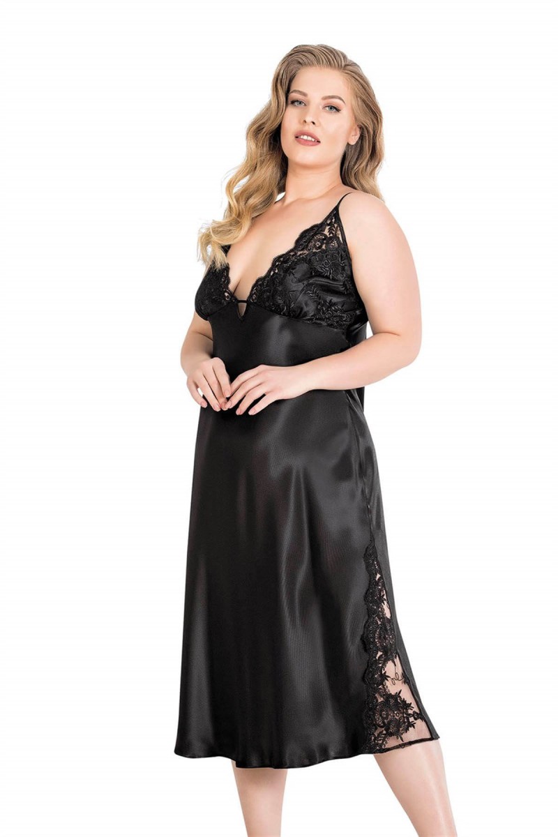 Arias Closet Büyük Beden Siyah Uzun İkili Saten Sabahlık Gecelik Takımı Arias Closet Büyük Beden Siyah Uzun İkili Saten Sabahlık Gecelik Takımı