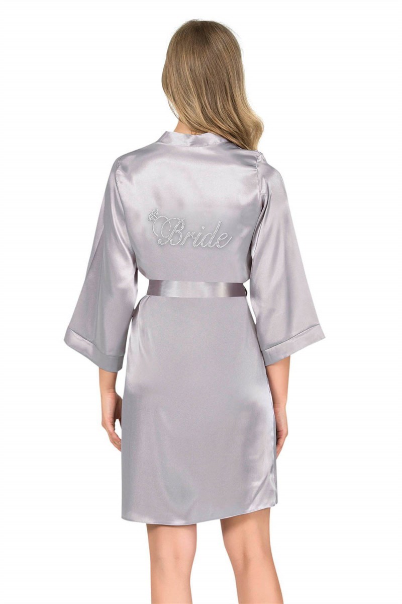 Arias Closet Gri Kısa Saten Bride Sabahlık