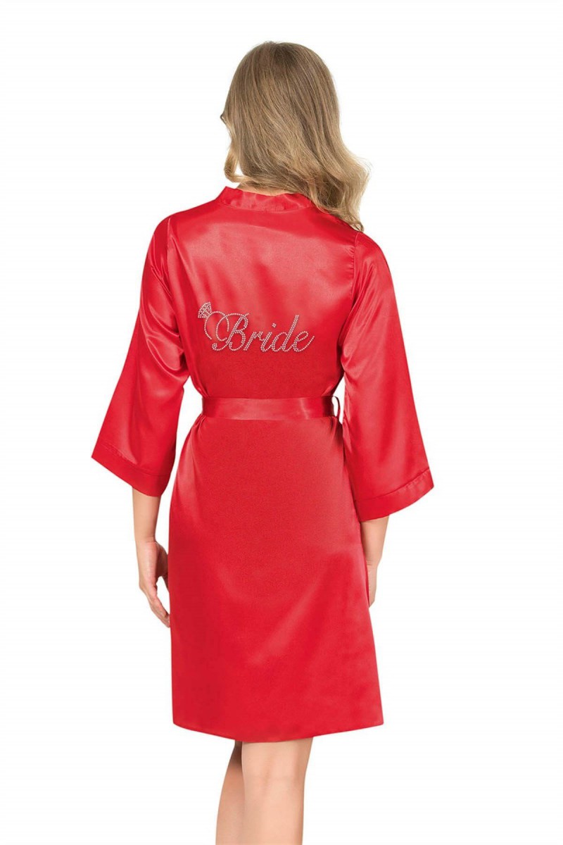 Arias Closet Kırmızı Kısa Saten Bride Sabahlık