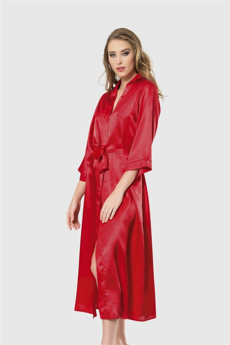 Arias Closet Kırmızı Uzun Saten Sabahlık