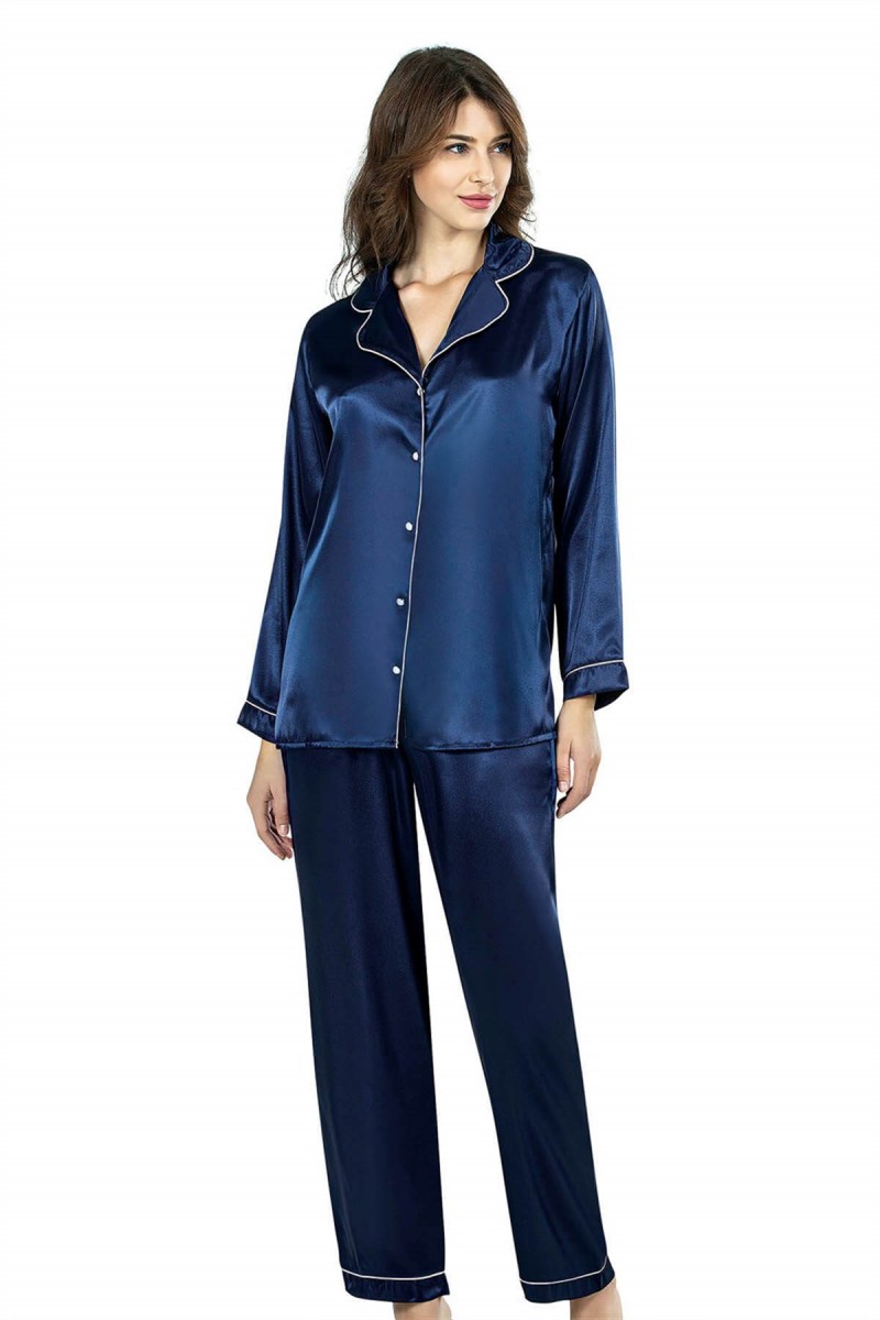 Arias Closet Lacivert İkili Saten Gecelik Pijama Takımı 7647 Arias Closet Lacivert İkili Saten Gecelik Pijama Takımı 7647