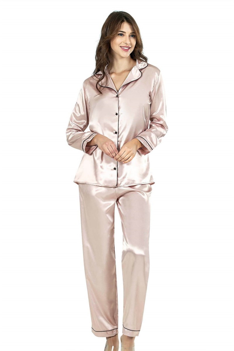 Arias Closet Pudra İkili Saten Gecelik Pijama Takımı 7647 Arias Closet Pudra İkili Saten Gecelik Pijama Takımı 7647