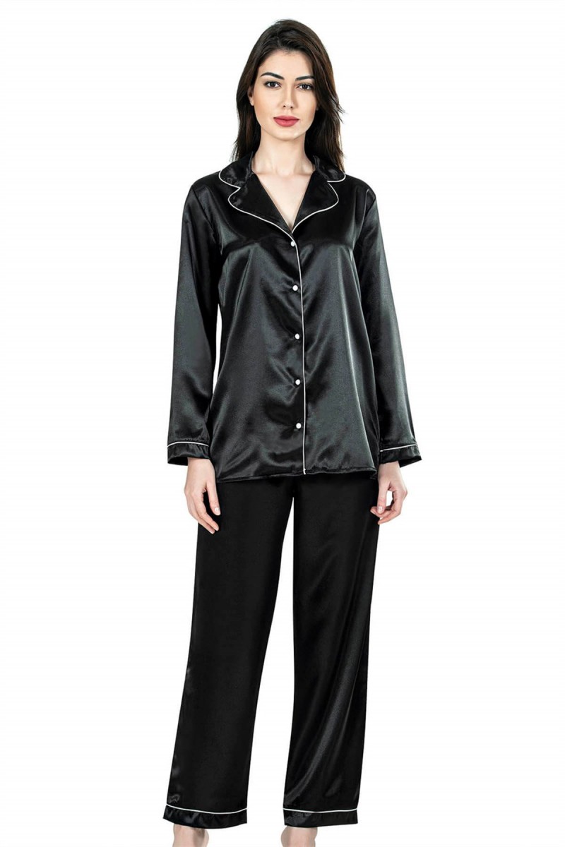 Arias Closet Siyah İkili Saten Gecelik Pijama Takımı 7647 Arias Closet Siyah İkili Saten Gecelik Pijama Takımı 7647