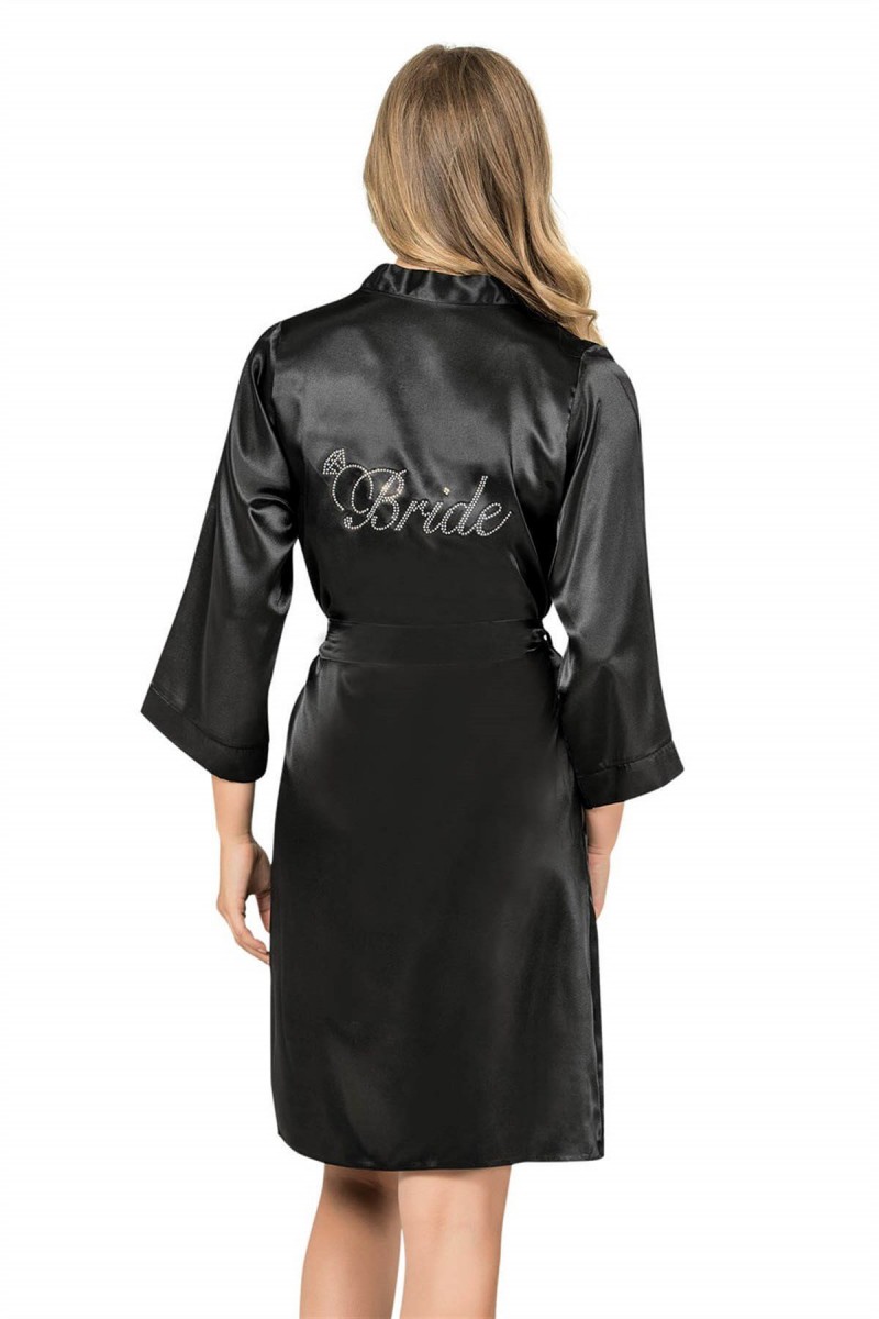 Arias Closet Siyah Kısa Saten Bride Sabahlık