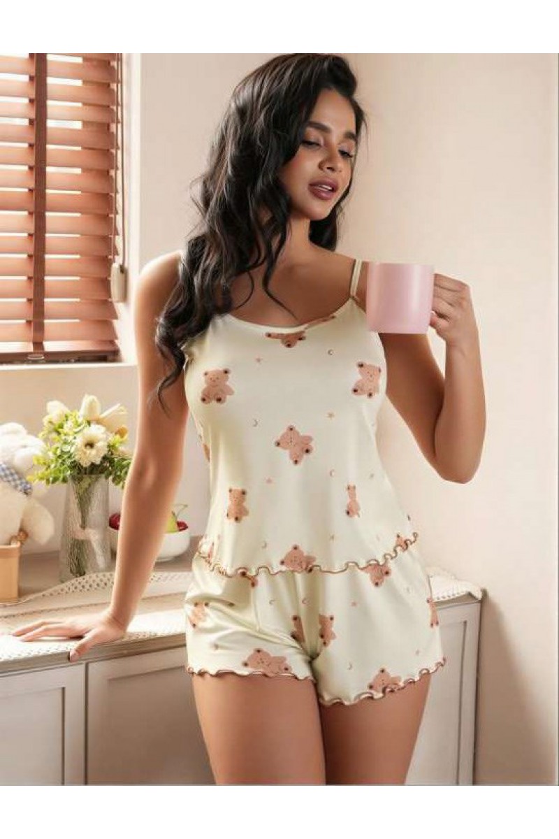Arias Closet Ayıcık Desenli Askılı Şortlu Pijama Takımı Arias Closet Ayıcık Desenli Askılı Şortlu Pijama Takımı