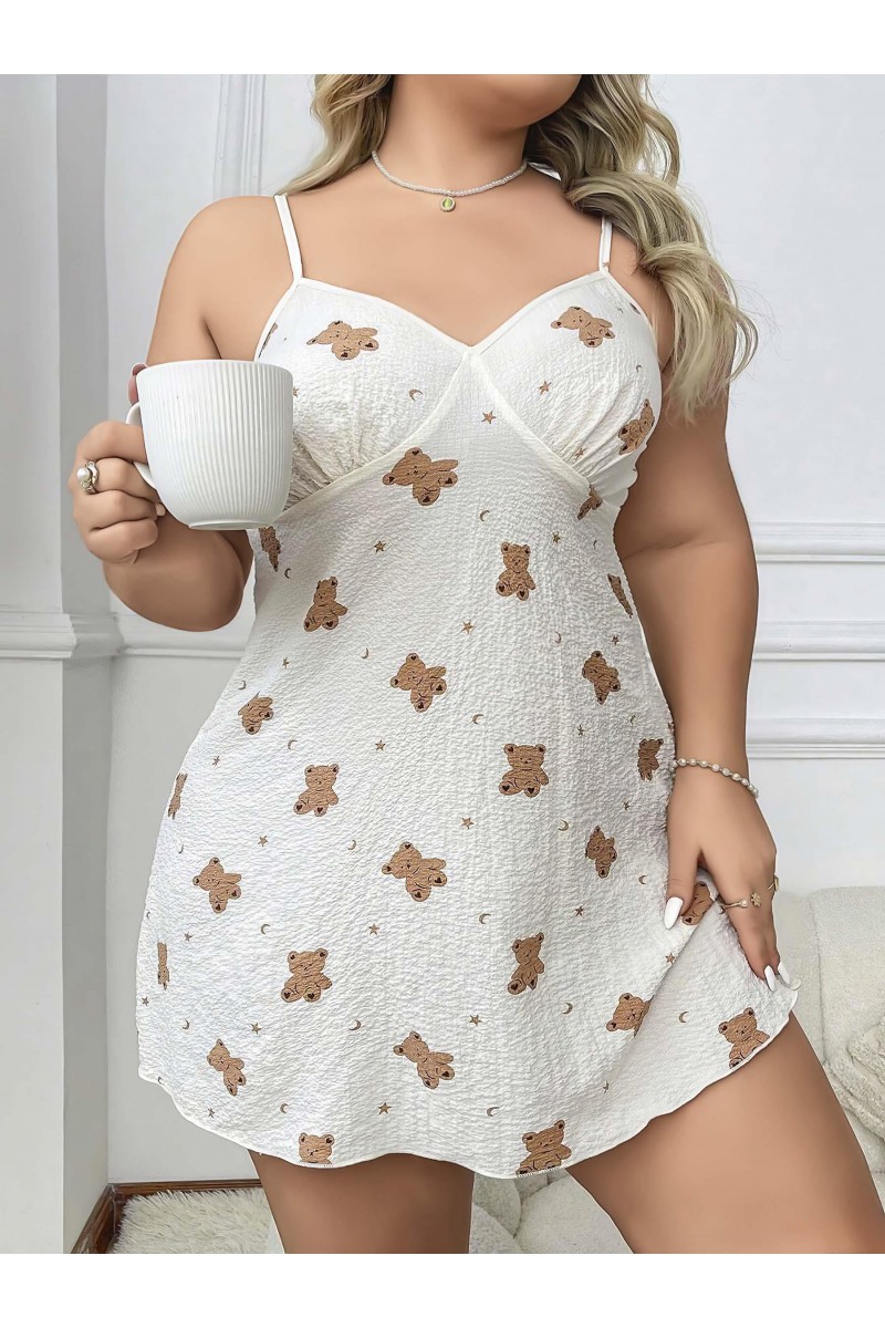 Arias Closet Büyük Beden Ayıcık Desenli İnce Askılı Mini Gecelik Arias Closet Büyük Beden Ayıcık Desenli İnce Askılı Mini Gecelik