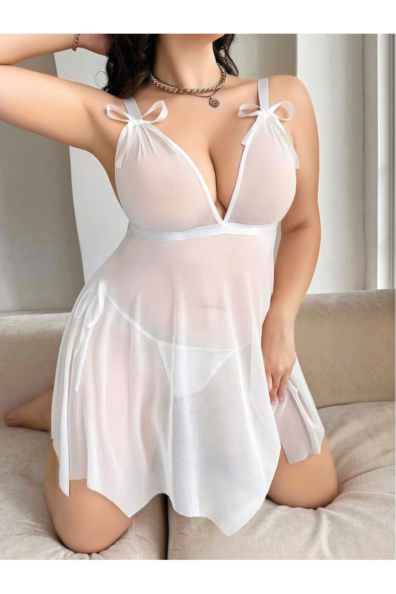 Arias Closet Büyük Beden Beyaz Kalın Askılı Kurdelalı Fantezi Tül Gecelik Arias Closet Büyük Beden Beyaz Kalın Askılı Kurdelalı Fantezi Tül Gecelik