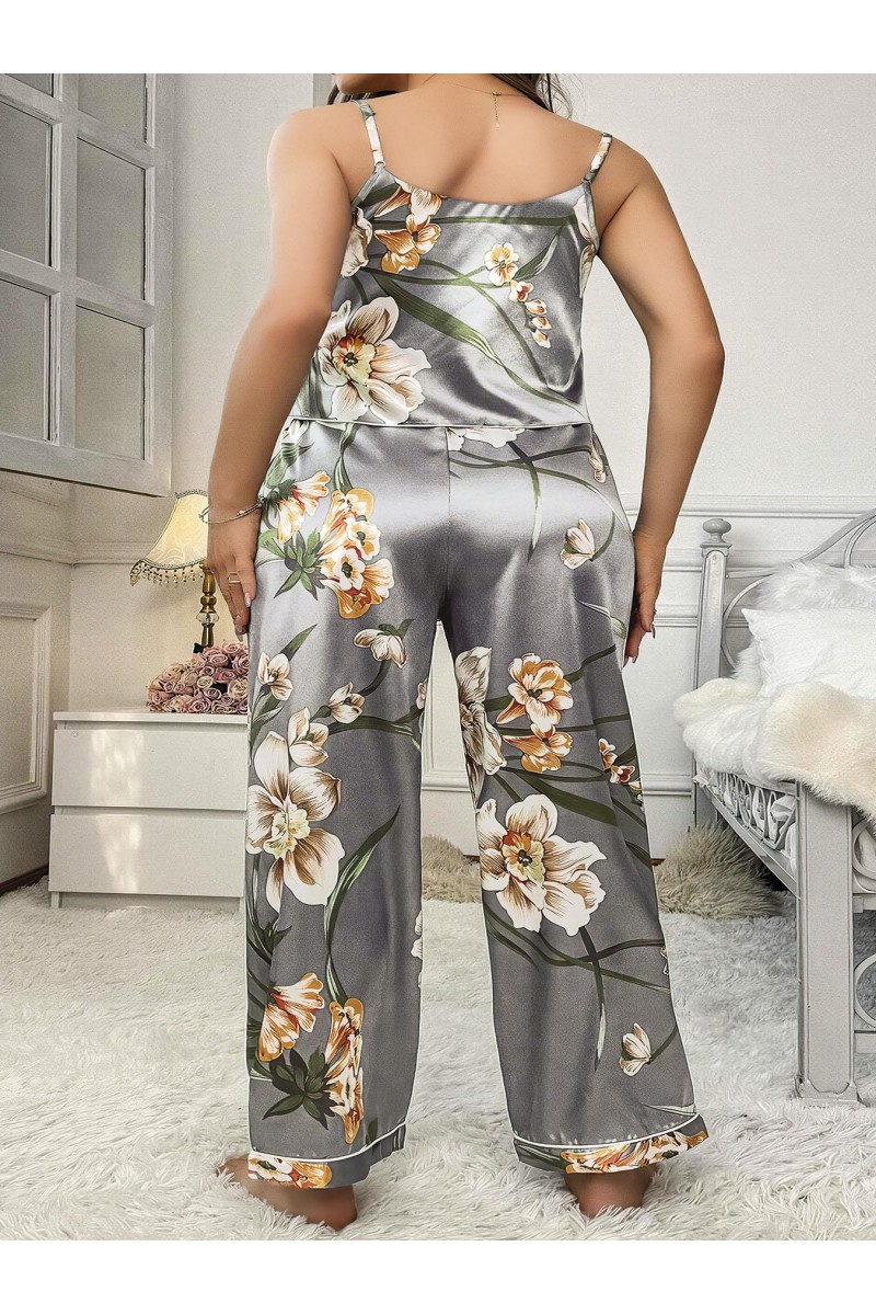 Arias Closet Büyük Beden Çiçek Desenli İnce Askılı Gri 2li Takım Arias Closet Büyük Beden Çiçek Desenli İnce Askılı Gri 2li Takım