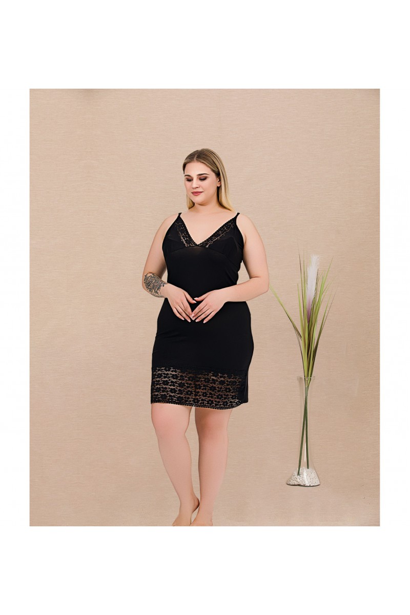 Arias Closet Büyük Beden Çizgi Desenli Dantel İşlemeli 2li Viskon Siyah Gecelik Sabahlık Takımı Arias Closet Büyük Beden Çizgi Desenli Dantel İşlemeli 2li Viskon Siyah Gecelik Sabahlık Takımı