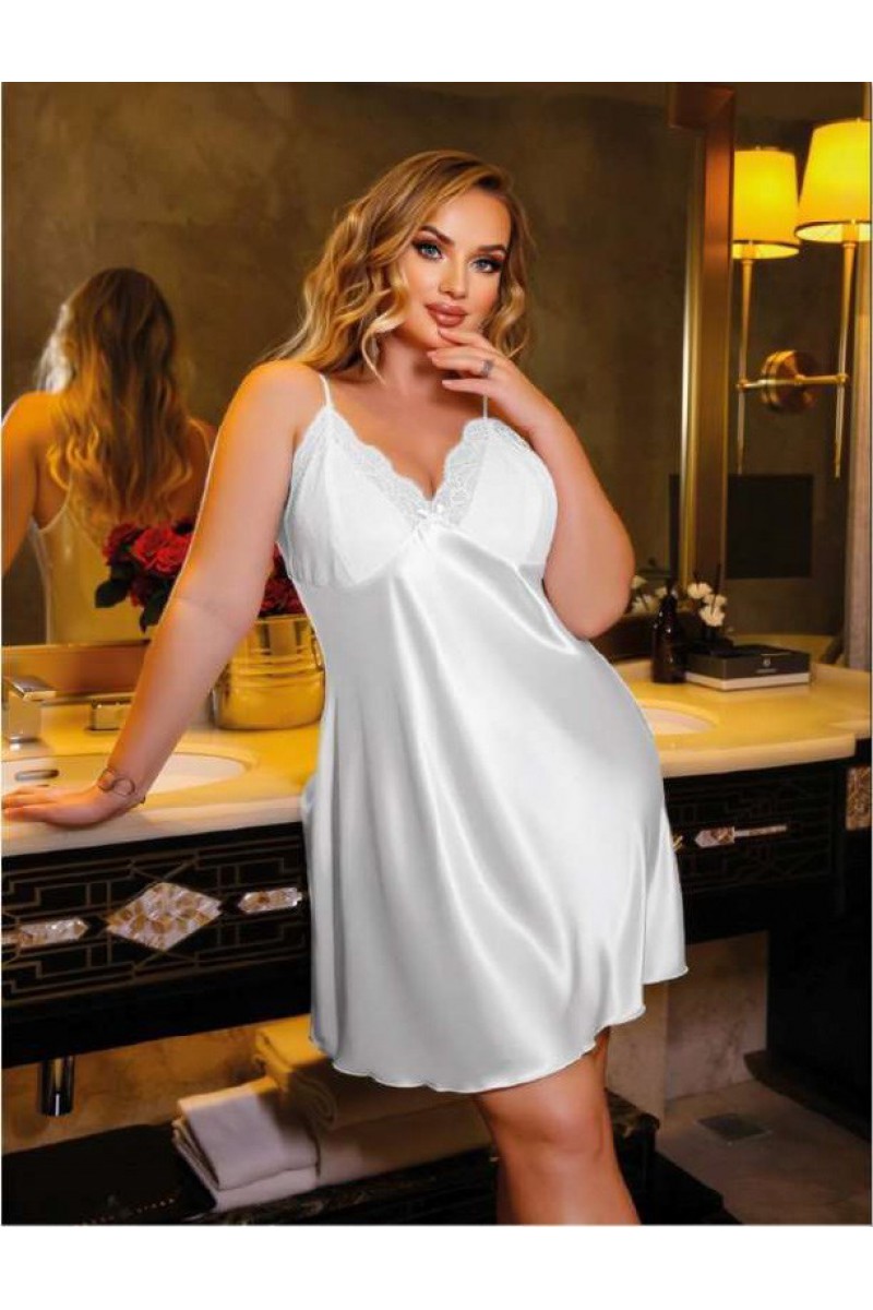 Arias Closet Büyük Beden Dantel İşlemeli Beyaz Parlak Saten Gecelik Arias Closet Büyük Beden Dantel İşlemeli Beyaz Parlak Saten Gecelik