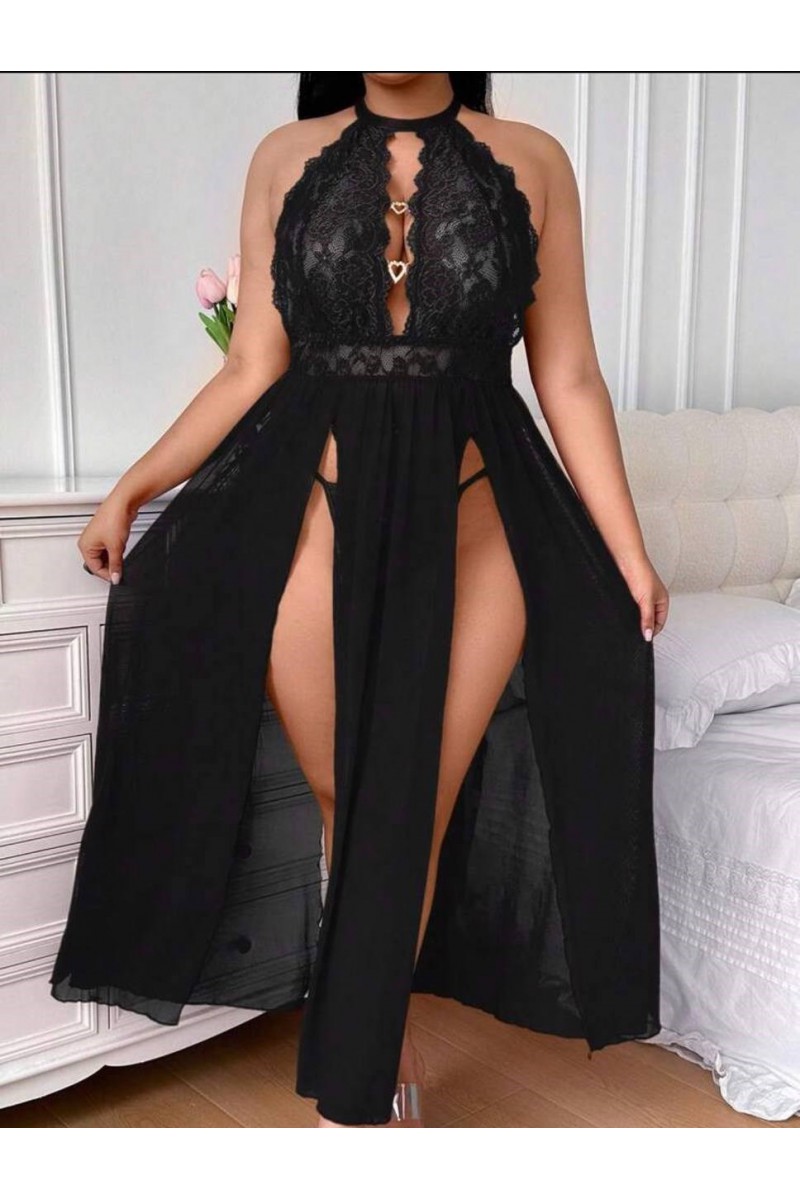 Arias Closet Büyük Beden Dantel İşlemeli Göğüs Detaylı Yırtmaçlı Fantezi Gecelik Arias Closet Büyük Beden Dantel İşlemeli Göğüs Detaylı Yırtmaçlı Fantezi Gecelik