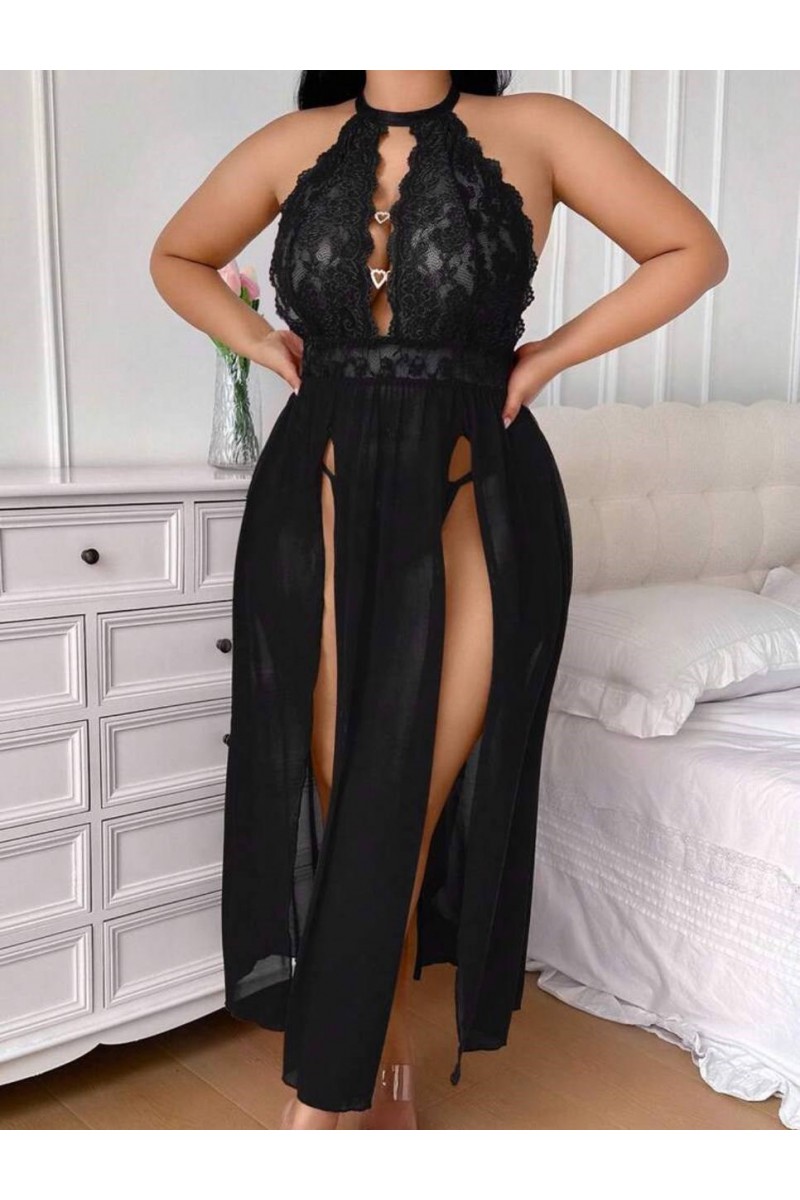 Arias Closet Büyük Beden Dantel İşlemeli Göğüs Detaylı Yırtmaçlı Fantezi Gecelik Arias Closet Büyük Beden Dantel İşlemeli Göğüs Detaylı Yırtmaçlı Fantezi Gecelik