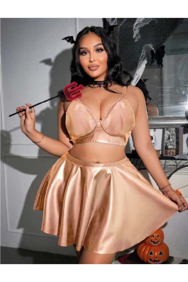 Arias Closet Büyük Beden Gold Deri Görünümlü Etekli Fantezi Takım Arias Closet Büyük Beden Gold Deri Görünümlü Etekli Fantezi Takım