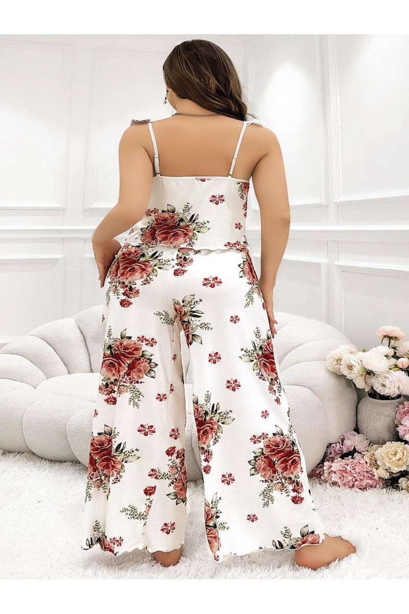 Arias Closet Büyük Beden Gül Desenli İnce Askılı Beyaz Salaş 2li Takım Arias Closet Büyük Beden Gül Desenli İnce Askılı Beyaz Salaş 2li Takım