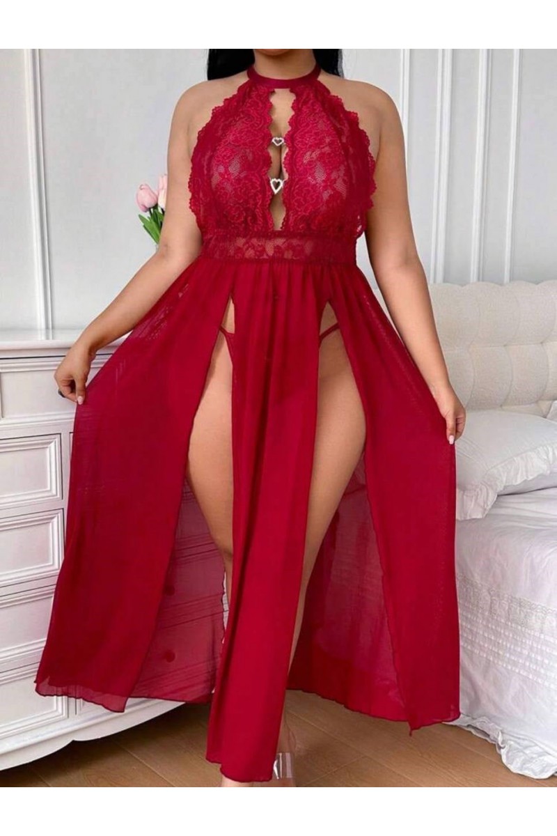 Arias Closet Büyük Beden Kırmızı Dantel İşlemeli Göğüs Detaylı Yırtmaçlı Fantezi Gecelik Arias Closet Büyük Beden Kırmızı Dantel İşlemeli Göğüs Detaylı Yırtmaçlı Fantezi Gecelik