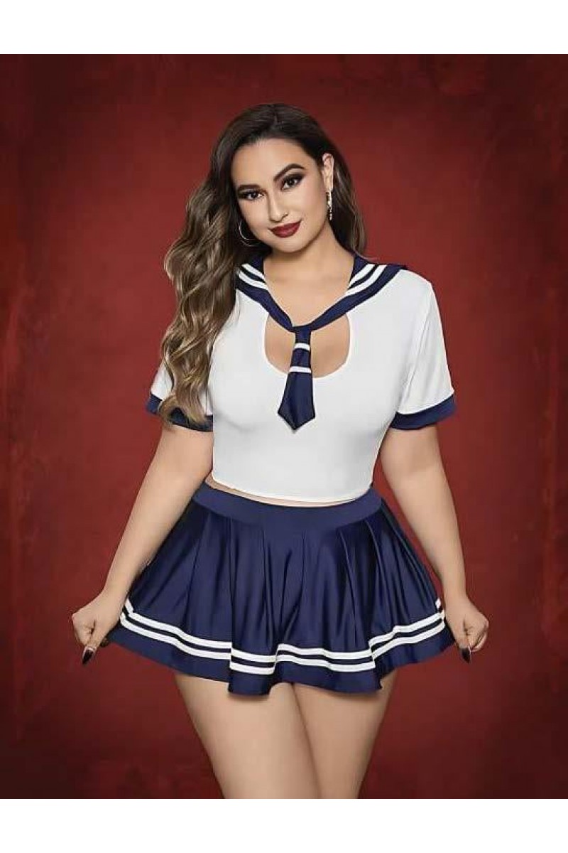 Arias Closet Büyük Beden Lacivert Mini Etekli Fantezi Denizci Kostümü