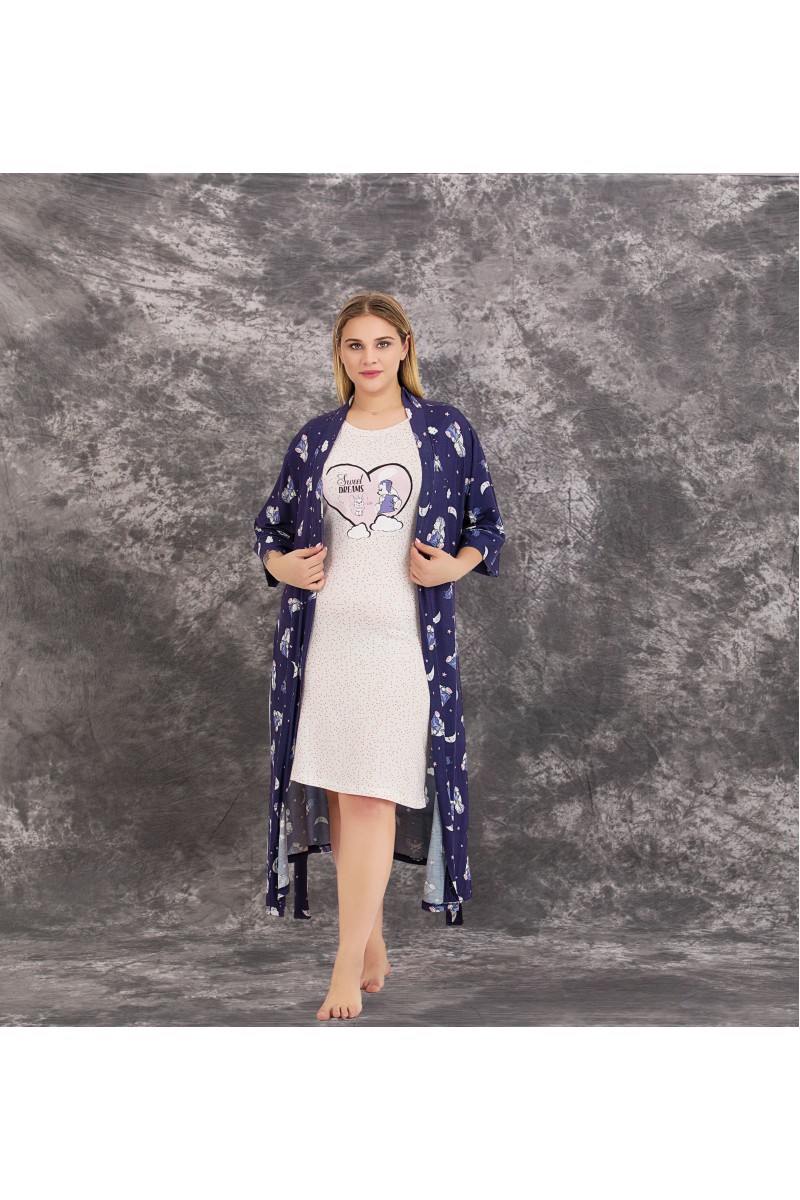 Arias Closet Büyük Beden Sweet Dreams Yazılı Desenli 2li Viskon Gecelik Sabahlık Takımı Arias Closet Büyük Beden Sweet Dreams Yazılı Desenli 2li Viskon Gecelik Sabahlık Takımı