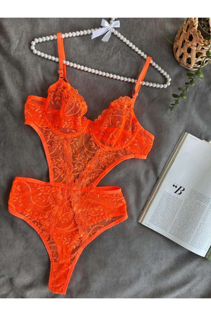 Arias Closet Çiçek Desenli Turuncu Bodysuit