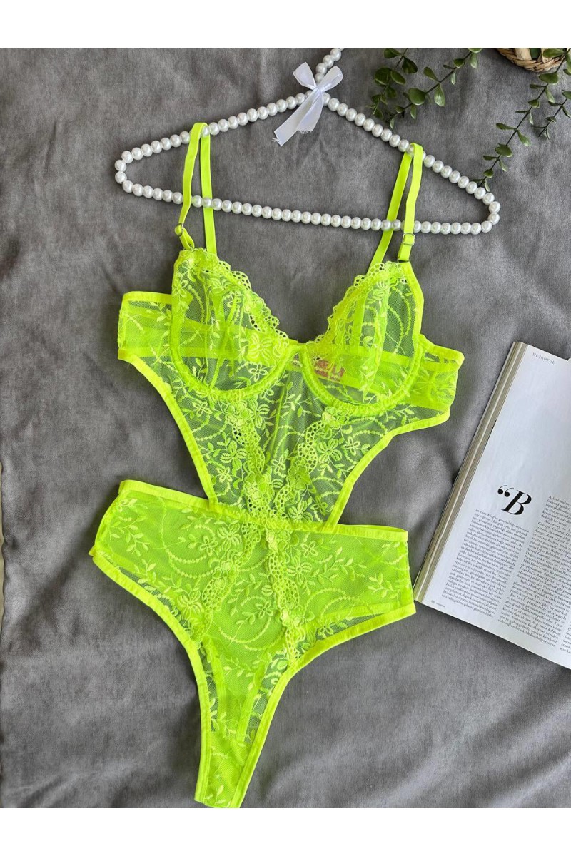 Arias Closet Çiçek Desenli Yeşil Bodysuit