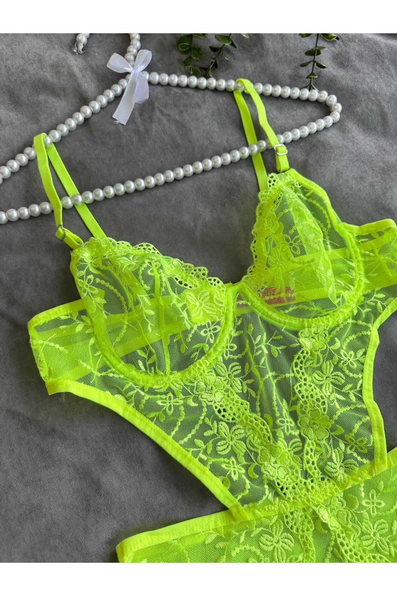 Arias Closet Çiçek Desenli Yeşil Bodysuit