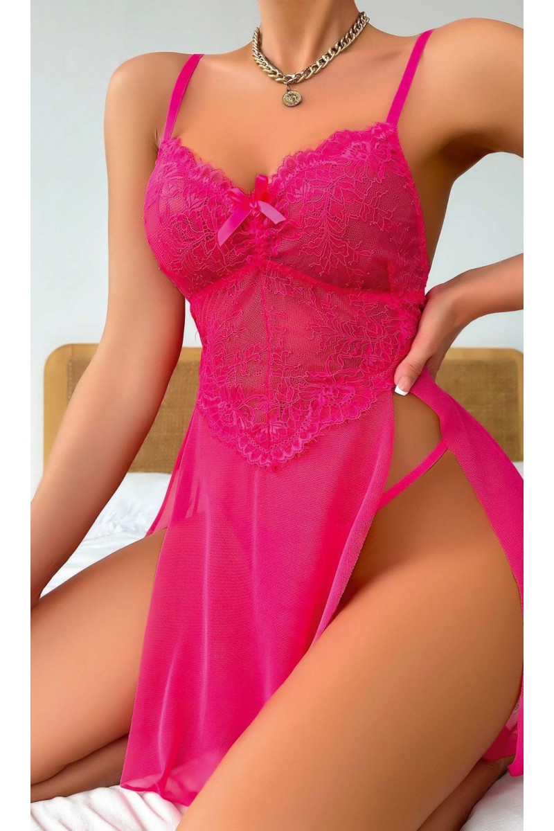 Arias Closet Fuşya Dantel İşlemeli Transparan Fantezi Tül Gecelik Arias Closet Fuşya Dantel İşlemeli Transparan Fantezi Tül Gecelik