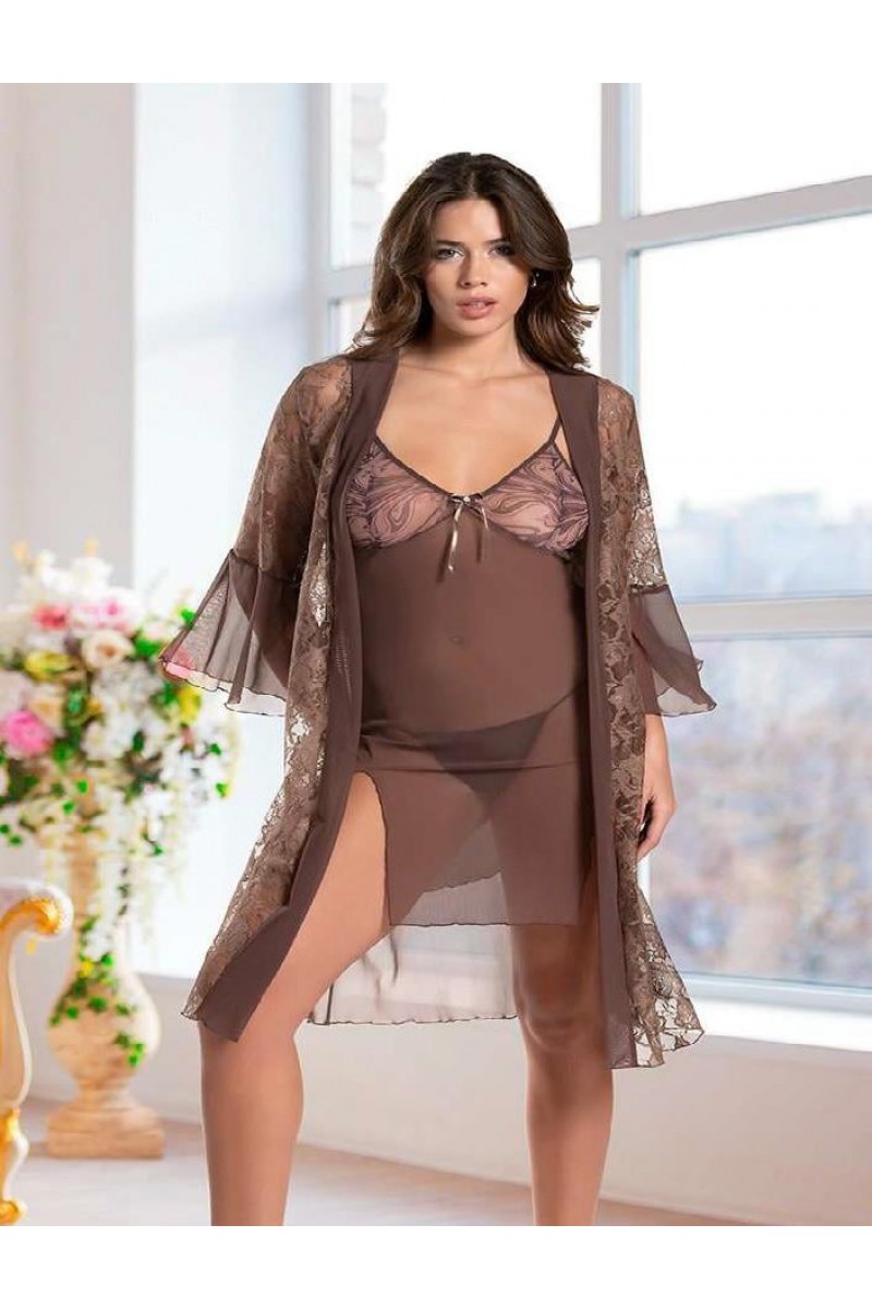 Arias Closet Haki Transparan Dantel İşlemeli Tül Yırtmaçlı 2li Gecelik Takımı Arias Closet Haki Transparan Dantel İşlemeli Tül Yırtmaçlı 2li Gecelik Takımı
