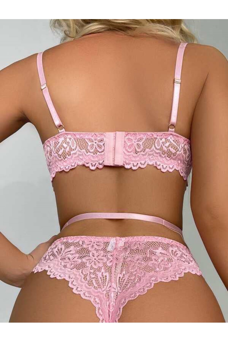 Arias Closet Kalp Aksesuarlı Dantelli Fantezi Pembe Jartiyer Takım