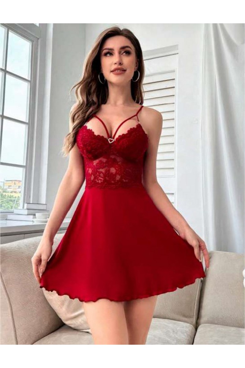 Arias Closet Kırmızı Dantel İşlemeli İnce Askılı Göğüs Dekolteli Saten Mini Fantezi Gecelik Arias Closet Kırmızı Dantel İşlemeli İnce Askılı Göğüs Dekolteli Saten Mini Fantezi Gecelik