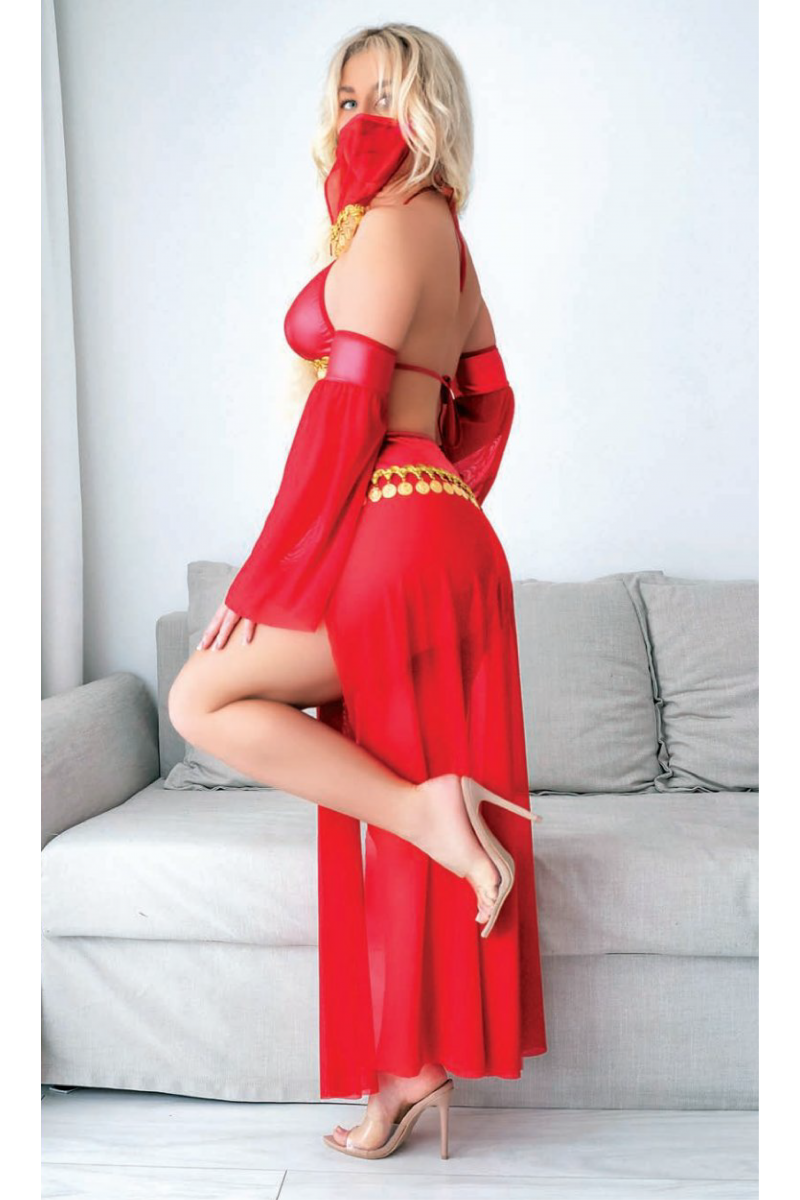 Kırmızı Peçeli Seksi Dansöz Kostümü