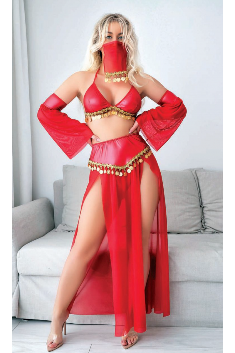 Kırmızı Peçeli Seksi Dansöz Kostümü