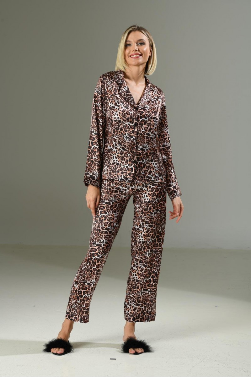 Arias Closet Leopar Desen Yumuşak Dokulu Saten Gecelik Takımı