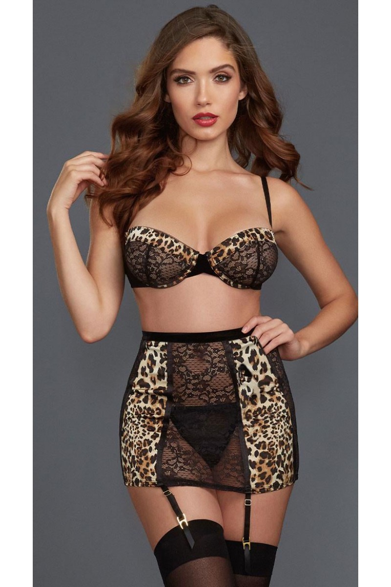 Arias Closet Leopar Desenli Jartiyerli Fantezi Sütyen Takımı